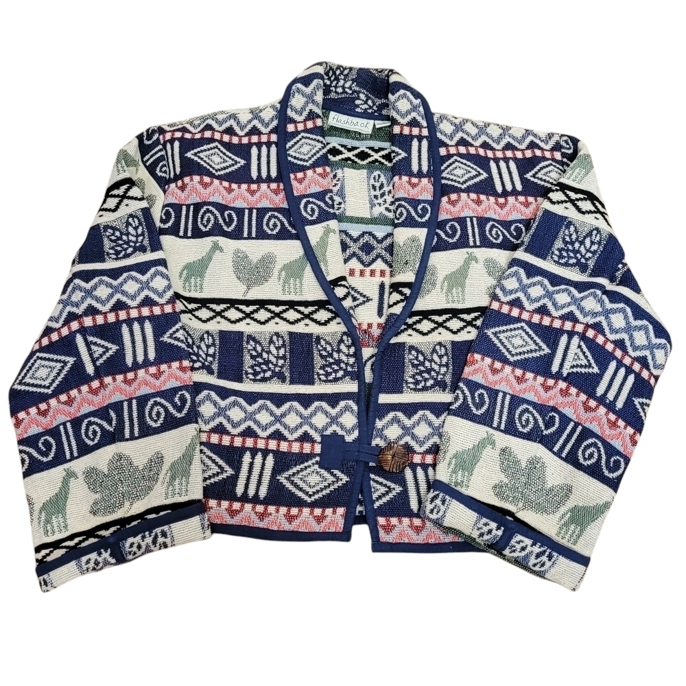 Patterned Blazer with Blue Accents